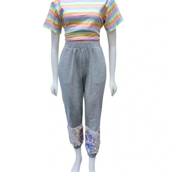 Rehab Grey Joggers Opal Hued  Sequins High Rise Size Medium - Picture 3 of 12